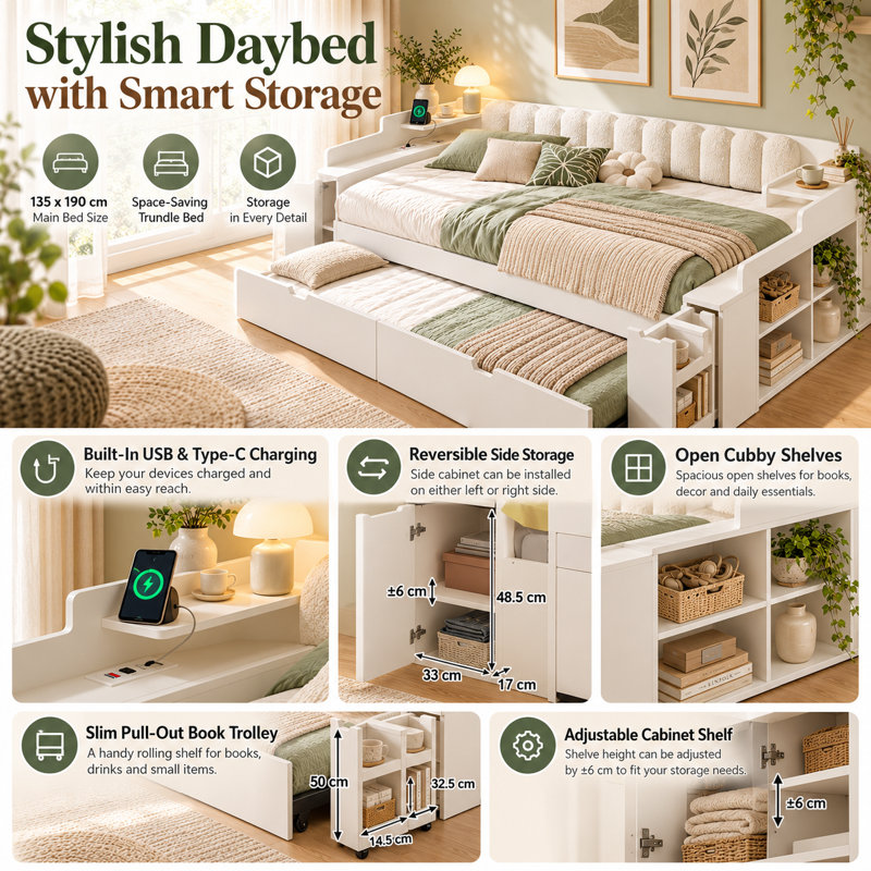 Upholstered Single (3') Daybed, 4ft 6