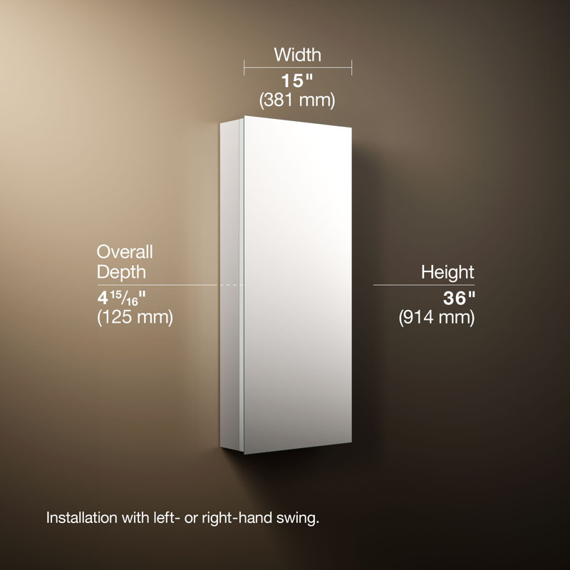 Embark Premium Xl 20 In. X 36 In. Rectangular Medicine Cabinet, 36" H x 15" W x 3.68" D