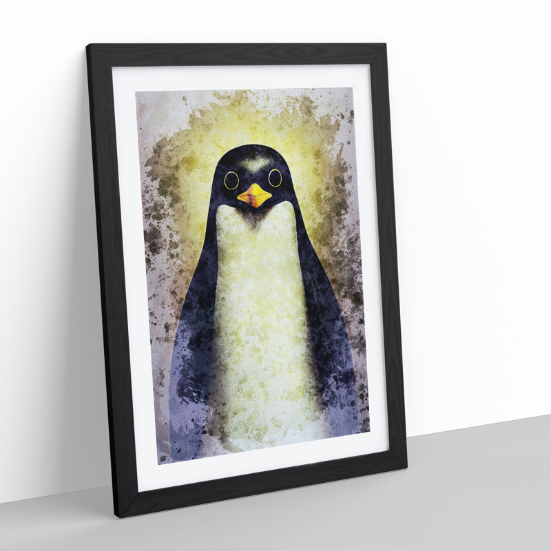 Watchful Penguin - Single Picture Frame Print, Black Framed, 64cm H x 46cm W x 2cm D