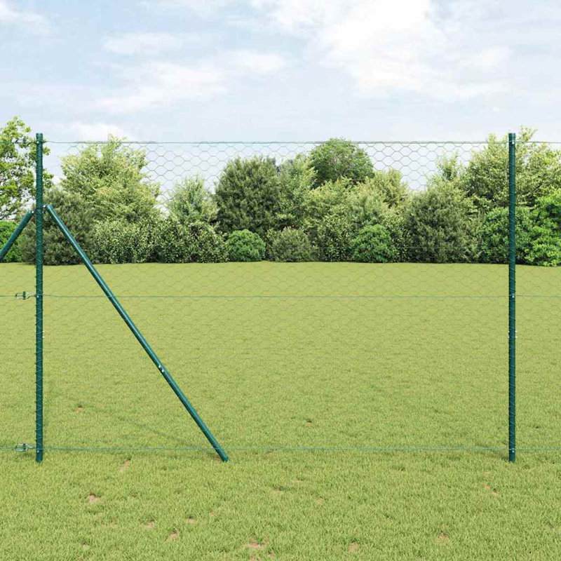 Vidaxl Fence With Posts PVC-Coated Steel, Green, 150cm H x 2500cm W x 3.2cm D