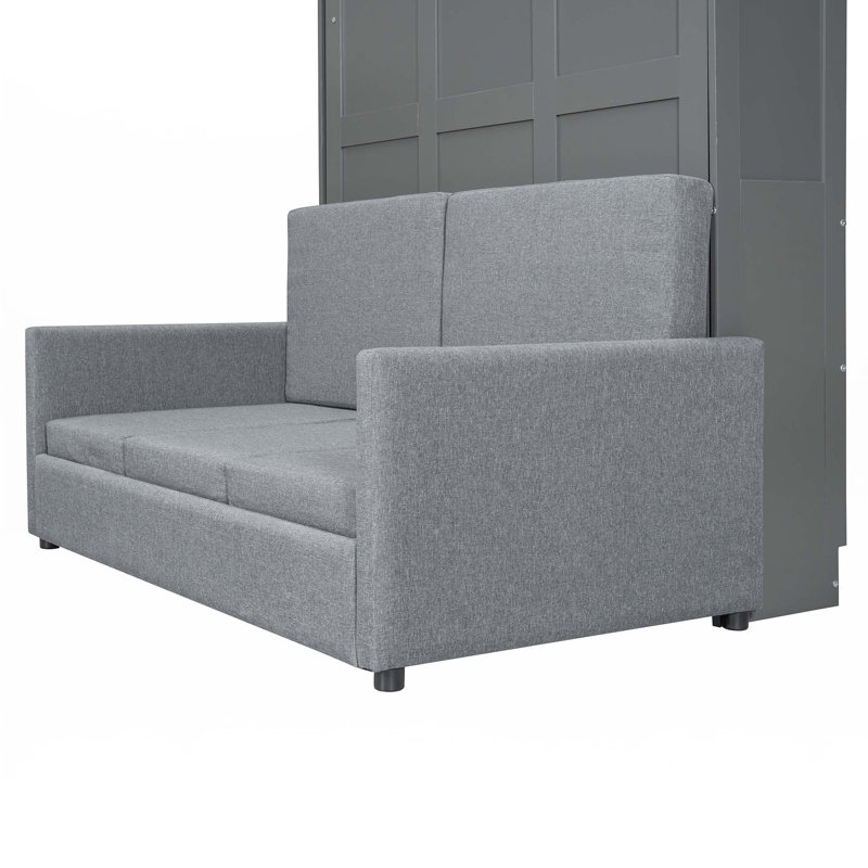 Lit escamotable double pleine grandeur avec coussin, gris, Complète