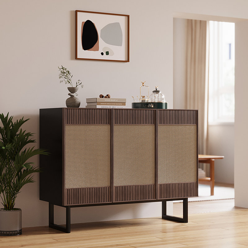 Vine woven minimalist shoe cabinet 12 Pair Solid Wood Shoe Storage Cabinet