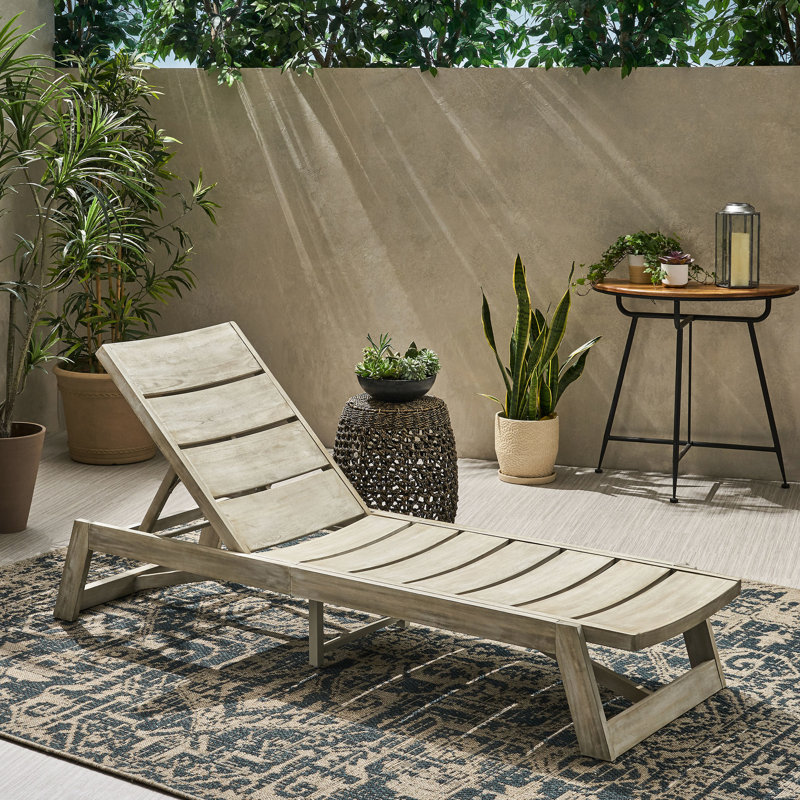 Chaise In Grey Made Of Superior Wood And Metal Adjustable, Gray