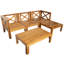 Ensemble de conversation modulaire d'extérieur en bois pour patio 5 pièces avec coussins, finition naturelle et coussins bleus