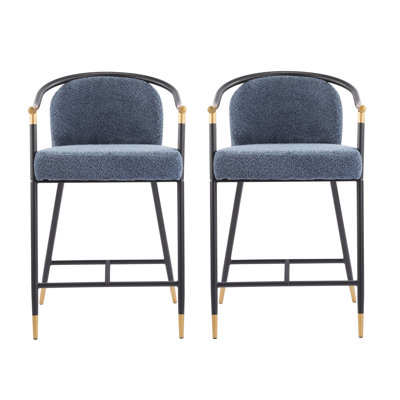 26" H Upholstered Counter Stool with Metal Frame (Set of 2)-Navy blue