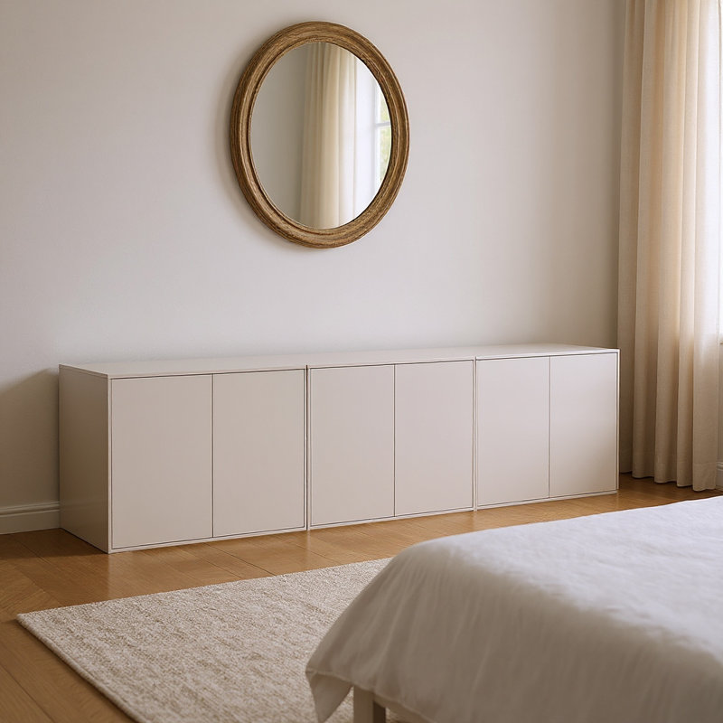 Armoire de rangement moderne trois pièces 94,47 pouces avec portes à pousser (ensemble de 3)