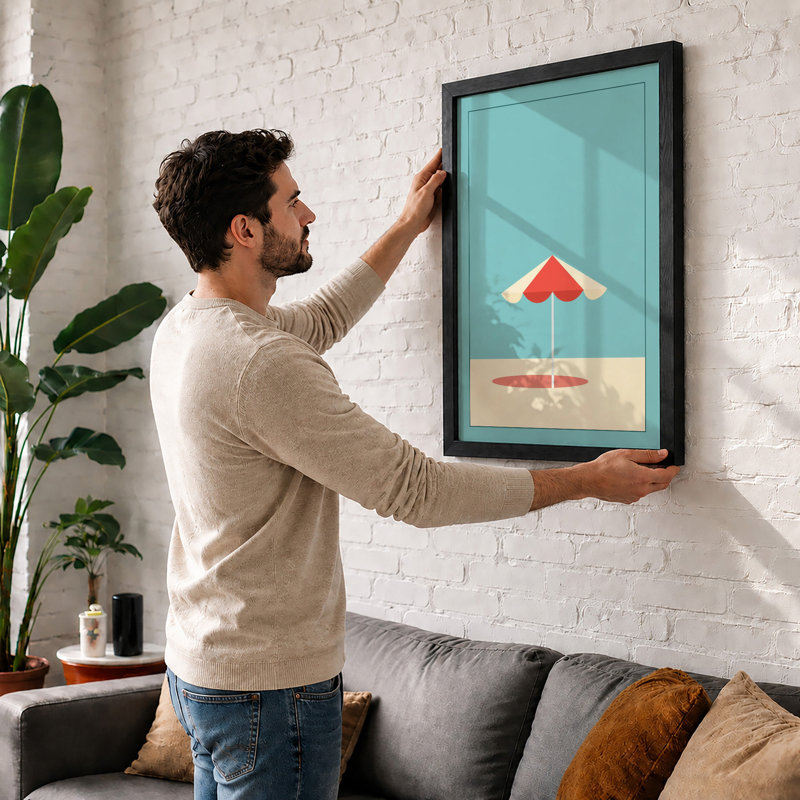 Summer Shelter Coastal - Framed Print, A3 - 42.0 x 29.7 cm, Walnut
