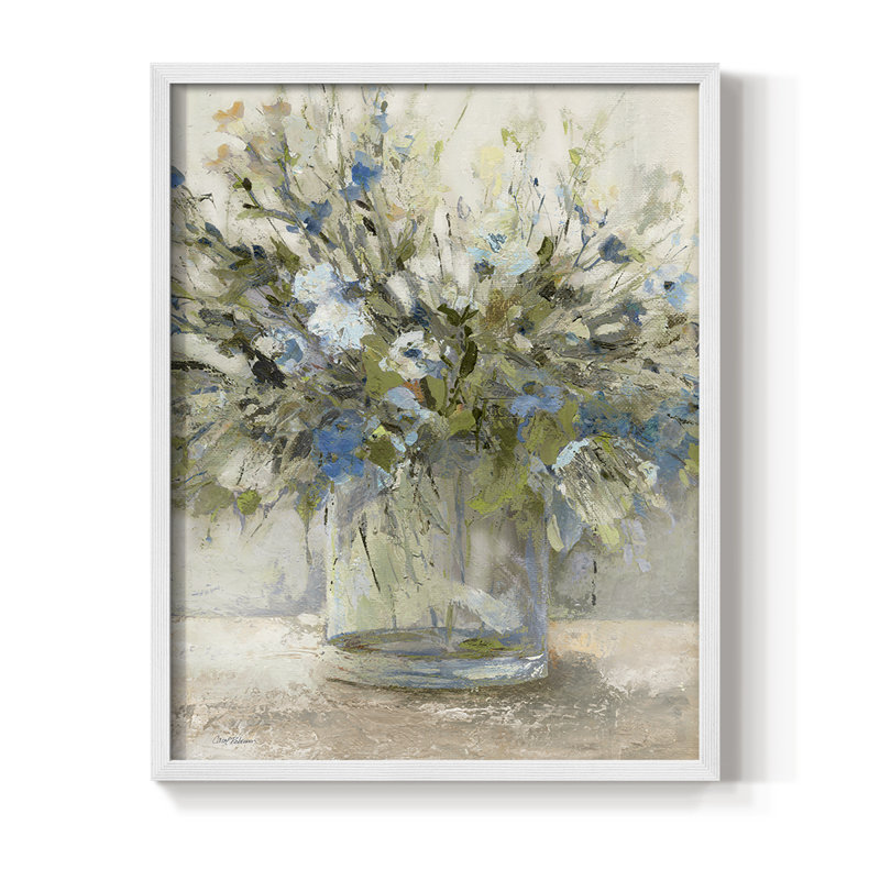 Floral Impression Framed Print - Solid Wood, 11" H x 9" W, White