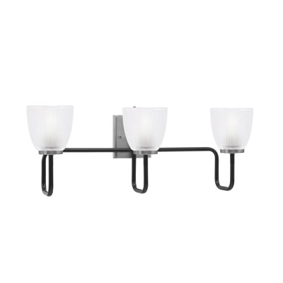 Amarmula 3 Light Bath Bar, Matte Black & Graphite Finish, 5" Clear Ribbed Glass