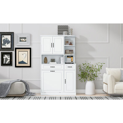 Tall Freestanding Storage Cabinet With Drawers And Doors, Adjustable Shelves, Flip Drawer Design, Modern Organizer Cabinet For Bathroom, Living Room, Or Office, MDF Cabinet