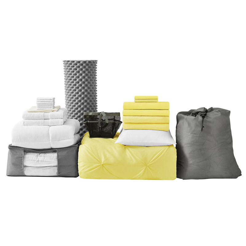  14 Piece Ultimate College Dorm Bedding Bundle, Limelight Yellow