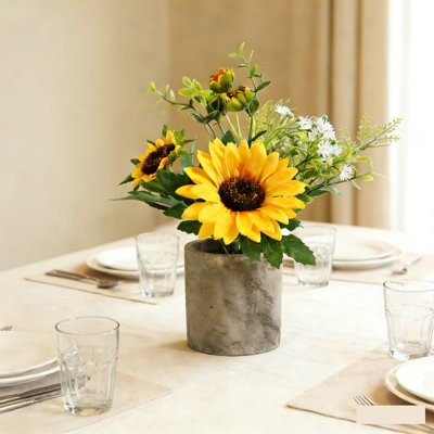 Bouquet de fleurs artificielles en plastique avec vase pour la maison