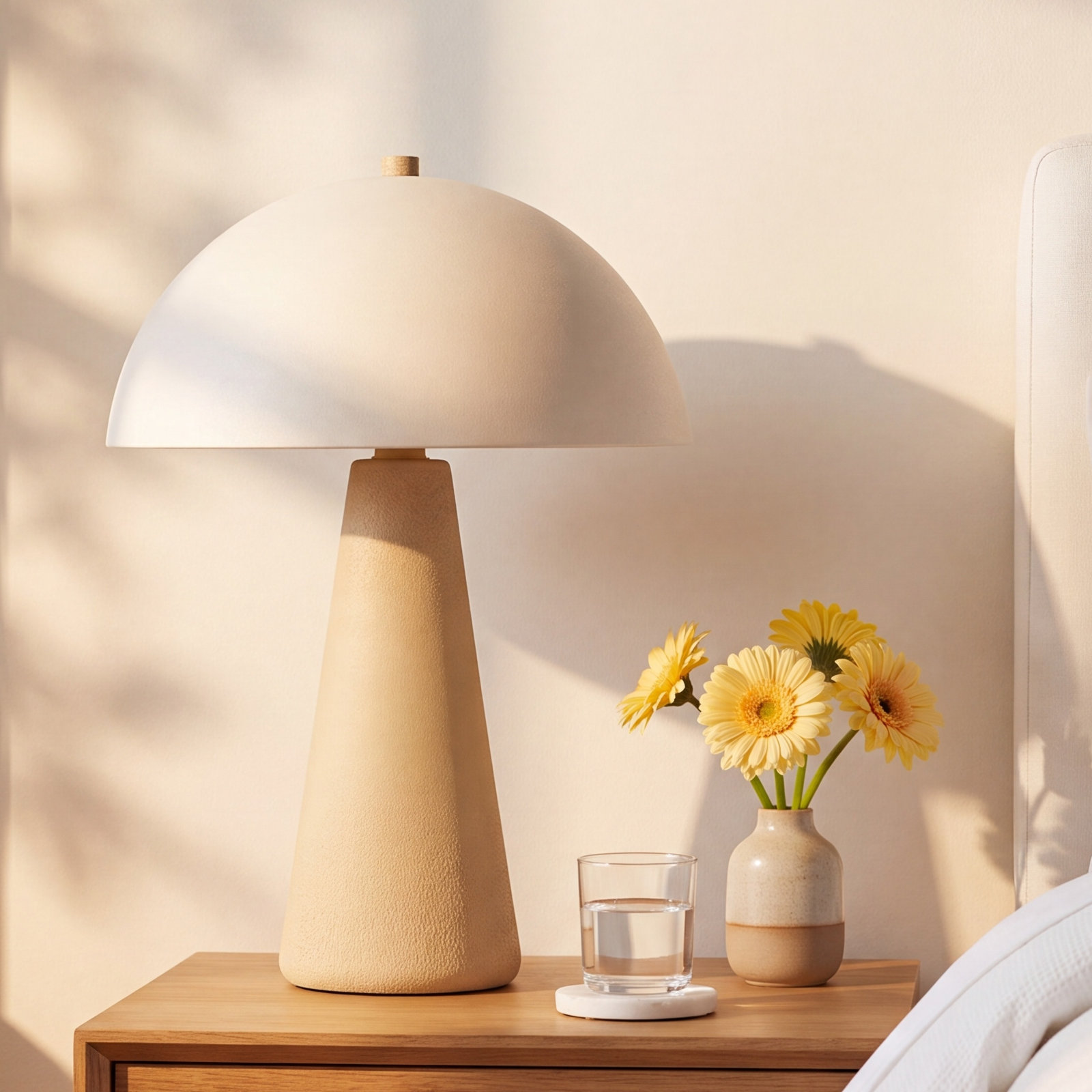Fistes Ceramic Bedside Lamp, Beige/White
