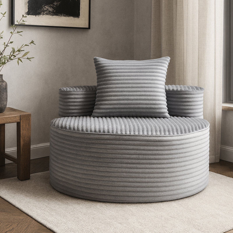 Fauteuil à accoudoirs simple gris compressé, revêtement en velours côtelé, éponge haute densité de style moderne, doux et sans assemblage, pour zone principale Moon Bay One avec rembourrage en mousse, coussins, salon principal