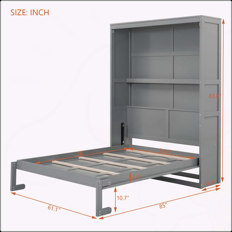 Lit escamotable mural avec tablettes Murphy, gris, Double