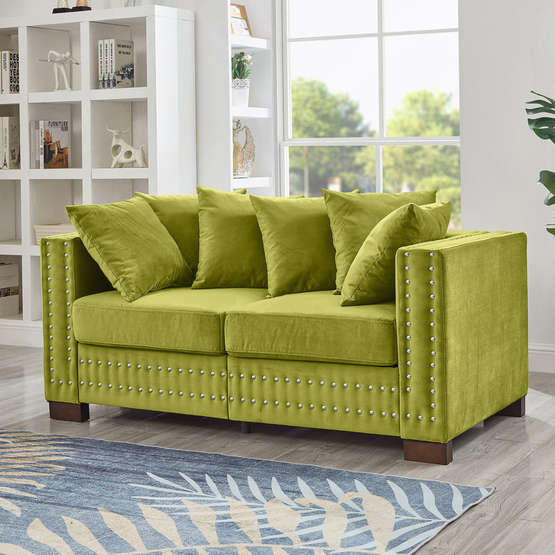 Causeuse rembourrée avec têtes de clou, Vert
