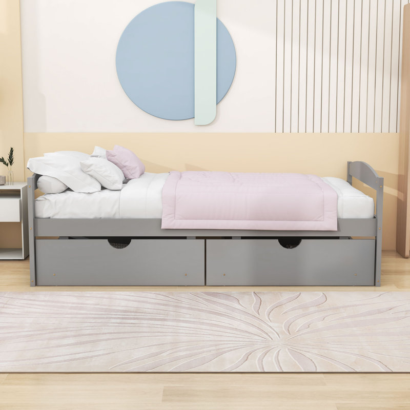 Kristle Twin 2 Drawers Wood Platform Bed, Gray