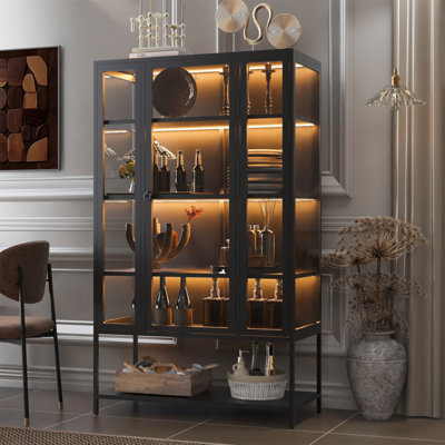 Vitrine en fer de 67,25 po de haut avec porte en verre et lumières DEL Armoire vitrée en acier pour objets de collection