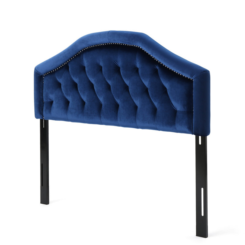 Button Headboard - Navy Blue Velvet, Queen & Full Sized, With Graceful Nailhead Accents For A Refined Bedroom Appearance