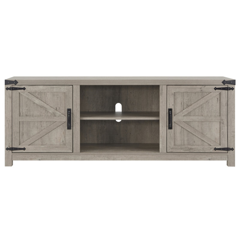 Gray Farmhouse TV Stand with Barn Doors and Cabinets for 75" TVs