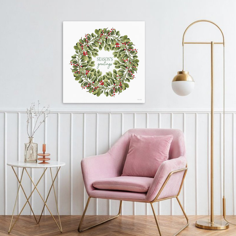 «Season's Greetings Wreath», art contemporain typographique, H 32 po x l 32 po