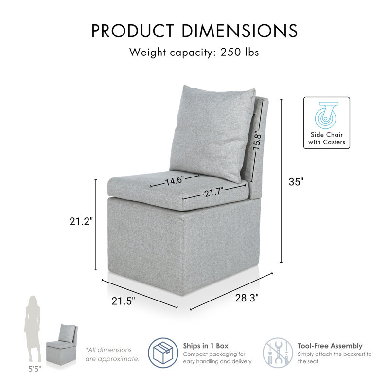 Chaise d'appoint à roulettes Wrentham Burney, Tissu gris pâle