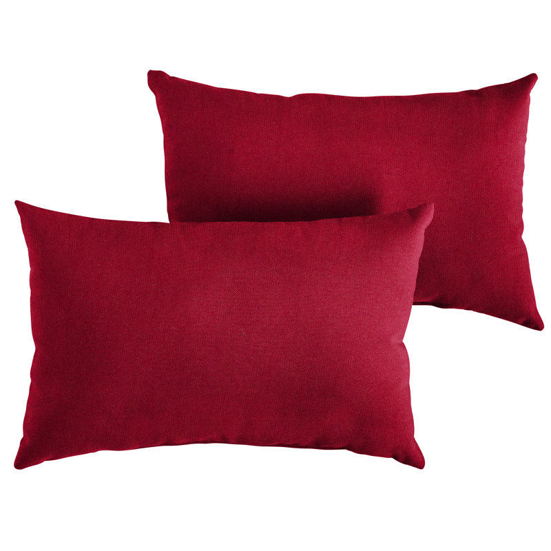 Selene Solid Colour Outdoor Reversible Throw Pillow, 16" x 26", Crimson