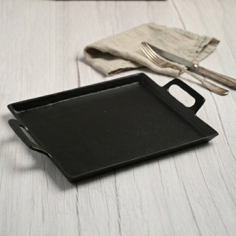 Black Alum. Tray With Handles, 2" H x 10" W x 14" D