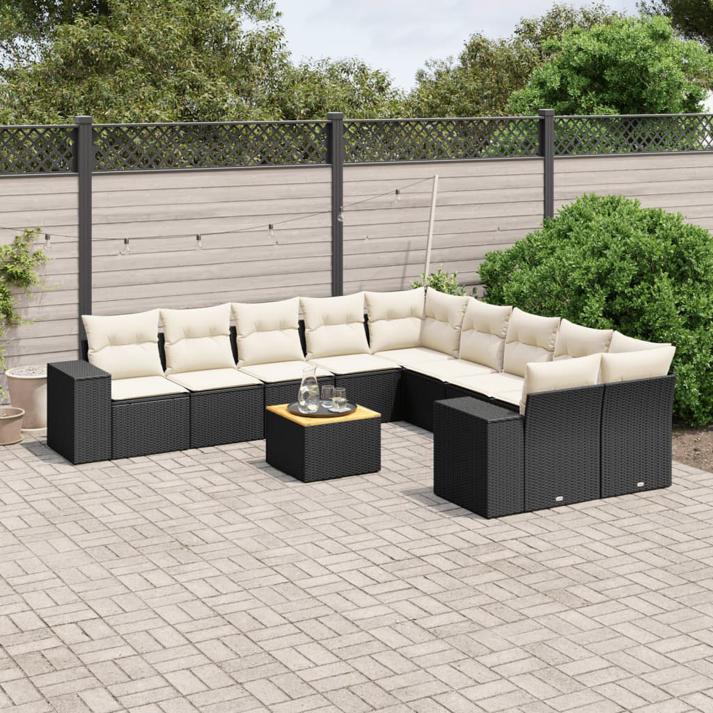 Vidaxl 11-Tlg. Garten-Sofagarnitur Mit Kissen Beige Poly Rattan