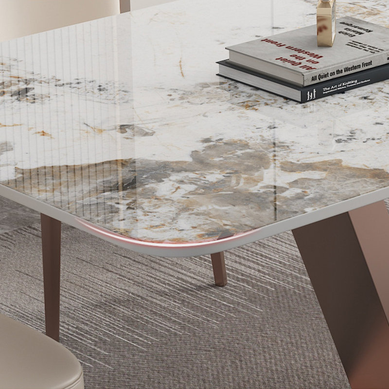 Luxury Rectangular Rock Slab Dining Table Sets, 29.5"H x 55.1"L x 31.5"W