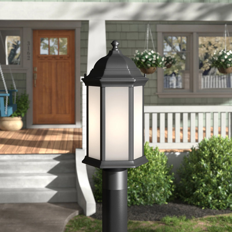 Sevier Medium One Light Outdoor Post Lantern from Generation Lighting , Black/Frosted, Black