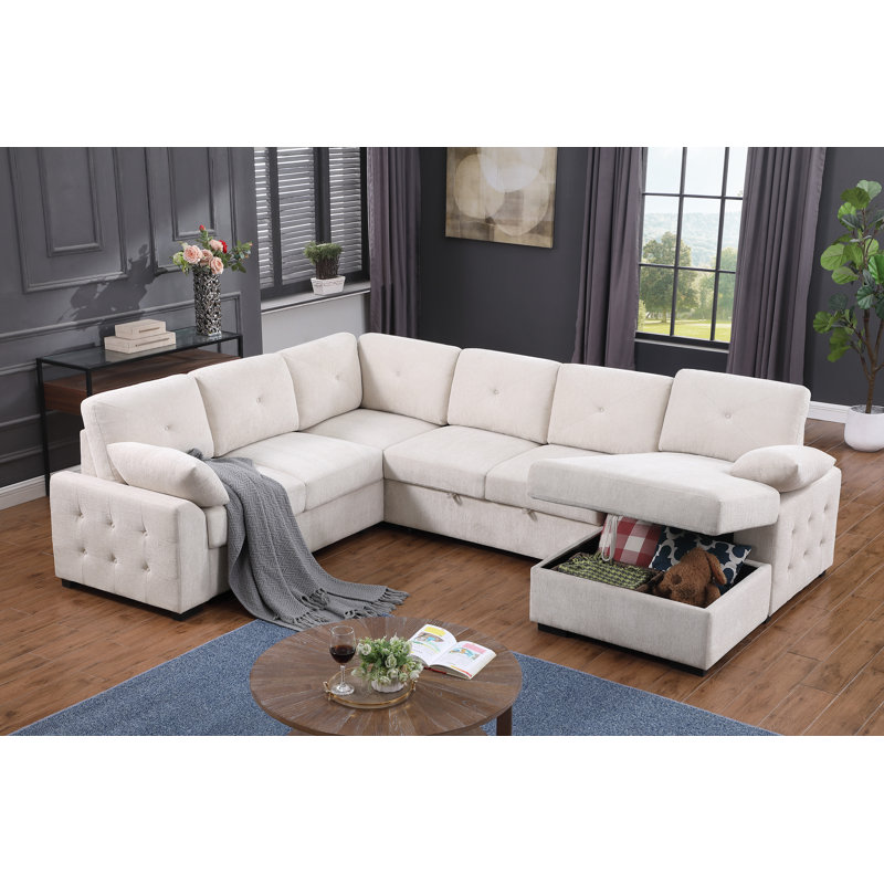 Canapé d'angle multi-fonctionnel en forme de L avec rangement et lit convertible
