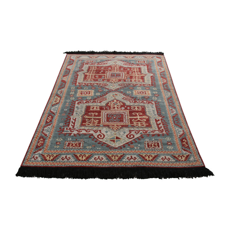 Rug & Kilim’S Tribal Rug In Blue And Red Medallion Pattern, Runner 3' x 12'