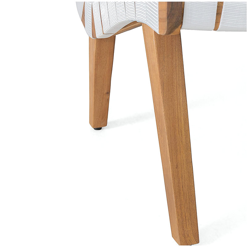Outdoor Acacia Wood and Rope Weave 3 Piece Chat Set, White and Teak