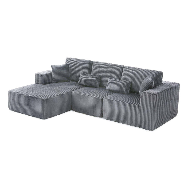 Canapé modulaire de 105 po, canapé modulaire Cloud avec assise profonde, canapé modulaire moderne en L avec méridienne, canapé rembourré pour salon, sans assemblage, (gris) 
