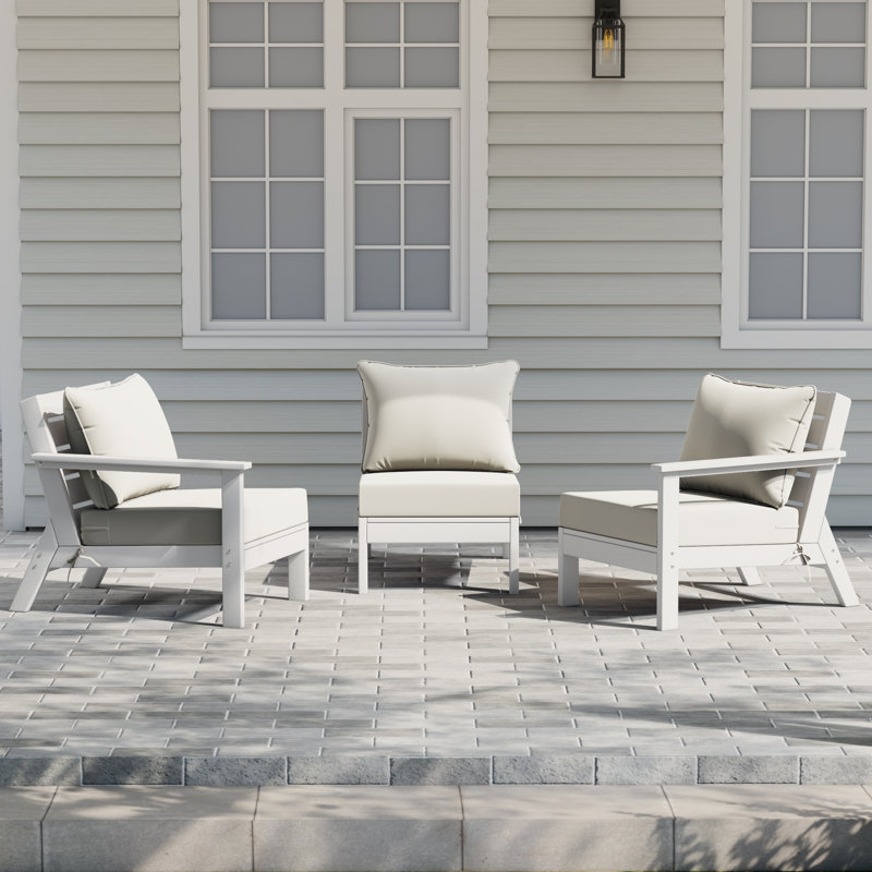 3-Piece Deep Seating Set With Cushions, White, White