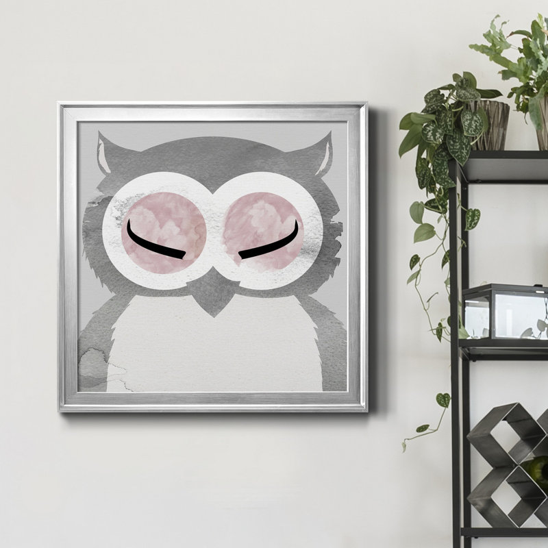 Chouette - peinture sur toile encadrée, H 17,5 po x l 17,5 po x P 1,5 po, Encadrement argenté