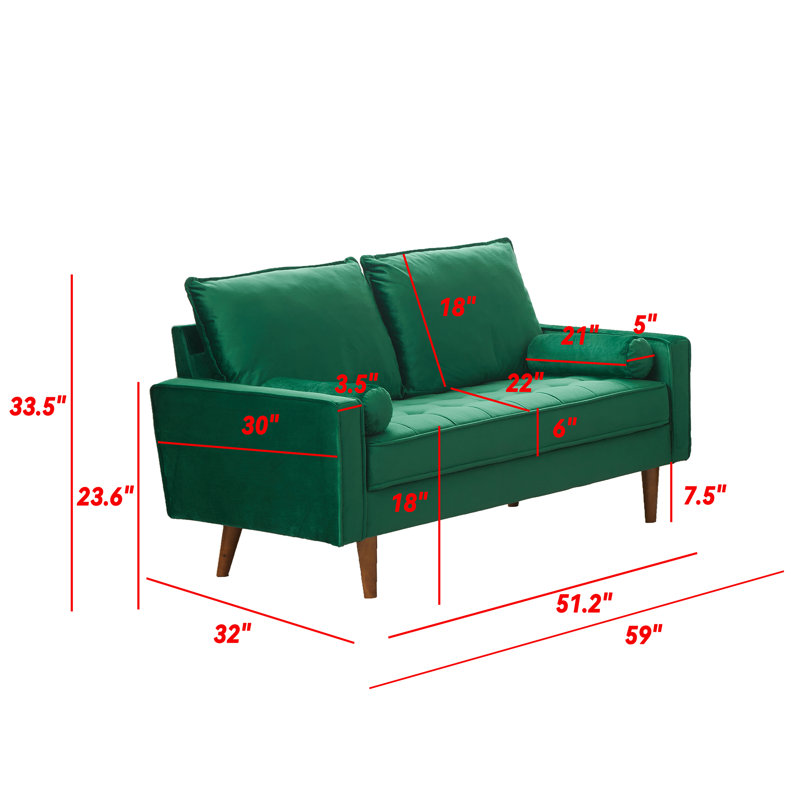 Marsai Upholstered 59'' Loveseat, Green Velvet