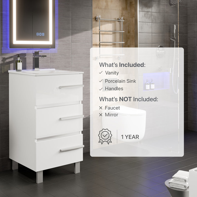 Marlaya 20'' Single Bathroom Vanity with Porcelain Top, White