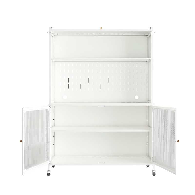 Armoire blanche avec tiroirs - Portes en verre, tablettes réglables pour portes de rangement cachées