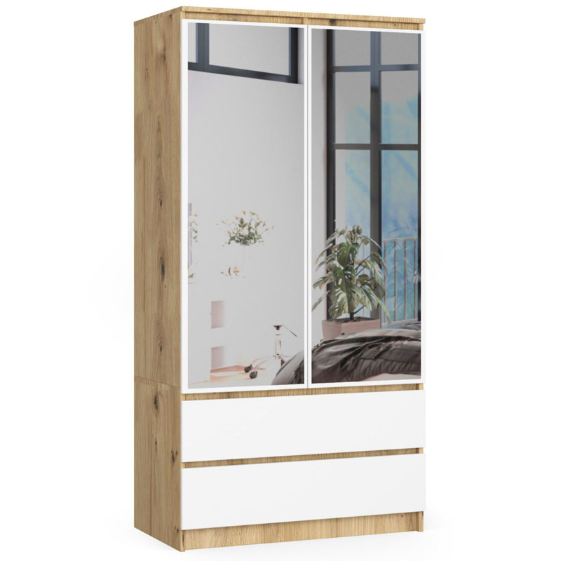 Hollington 2 Door Manufactured Wood Wardrobe, Oak/White
