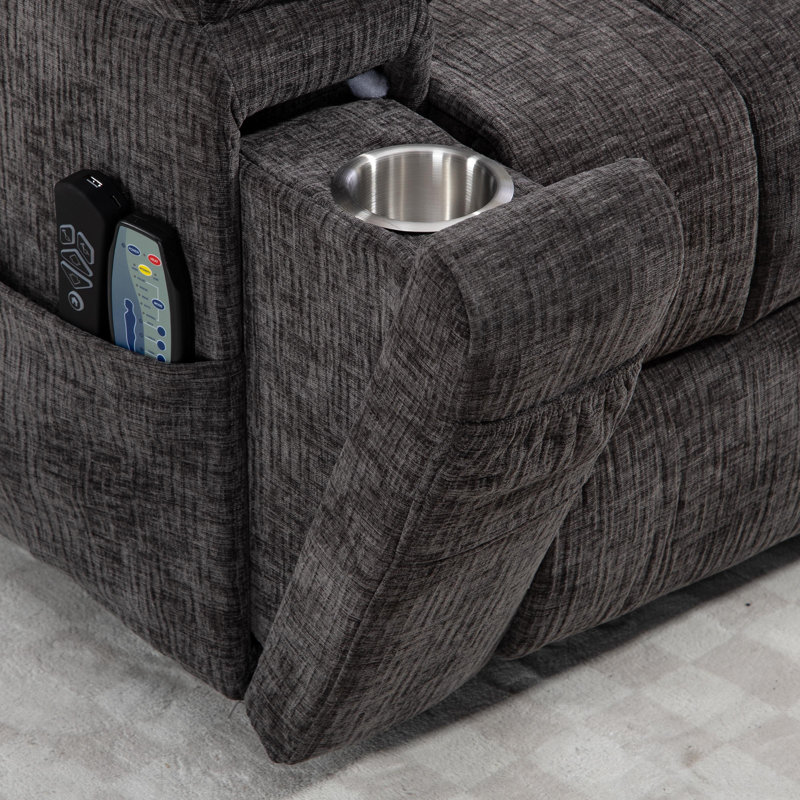 40-In Overstuffed Chenille Power Recliner with Wireless Charging,Lumber Pillow,Heat/Massage For Elderly and Pregnant Ladies