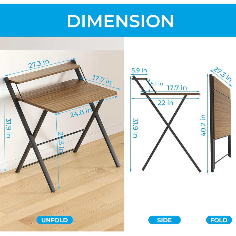 Space-Saving Folding Computer Desk With Shelf For Small Apartments, Effortless Setup For Home Office Or Dorm Room