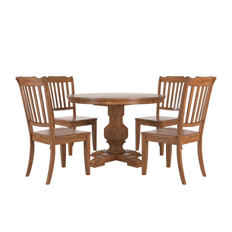 Ensemble de salle à manger à plateau rond 5 pièces en bois de chêne massif avec chaises à dossier fuselé 45 "Fortville, Chêne