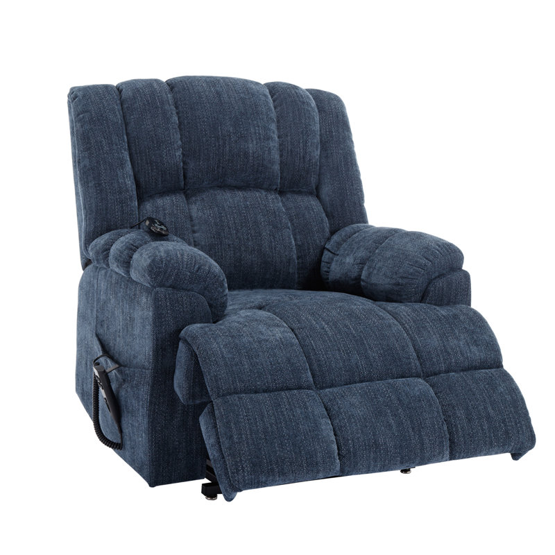  Yvelan Dual Motor Power Lift Recliner with Heat and Massage, Infinite Position, 180°Reclining, Sidepocket, Blue