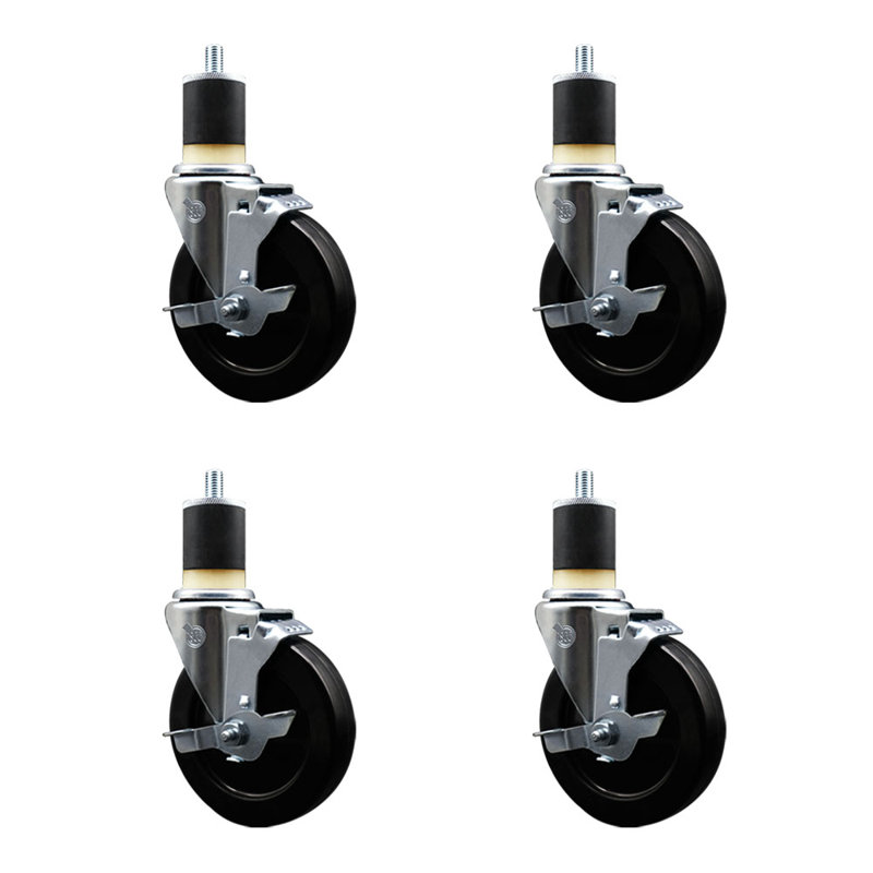 Ensemble de roulettes extensibles en caoutchouc souple de 1-7 / 8 pouces avec frein SCC
