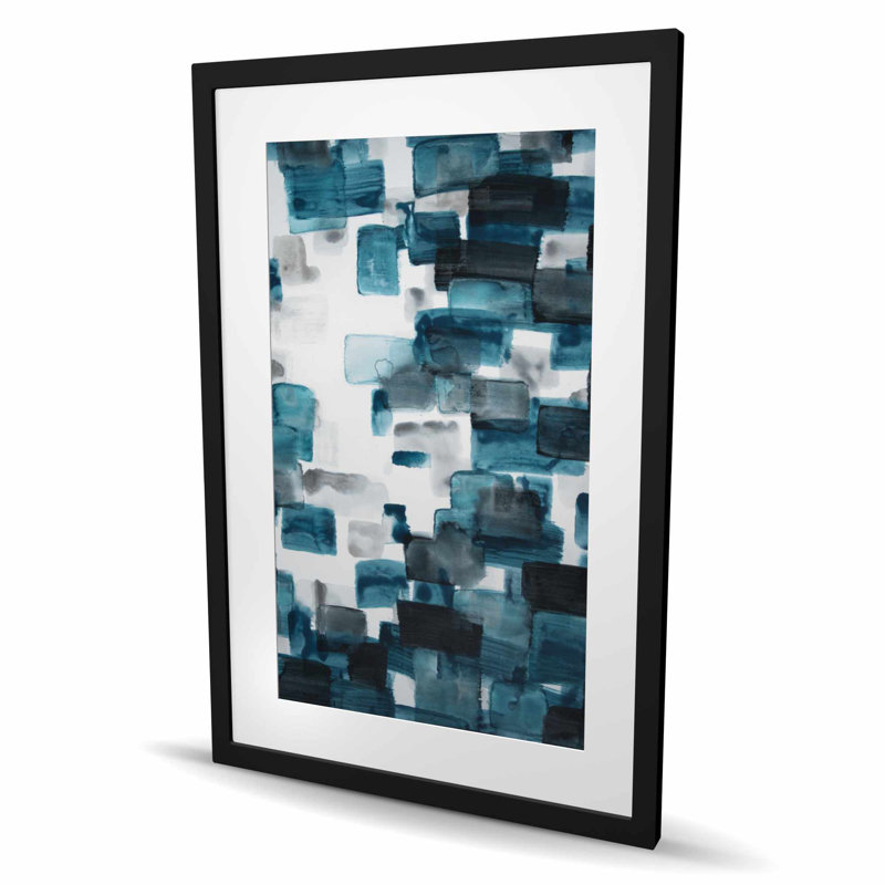 Turquoise et formes grises - reproduction abstraite moderne encadrée