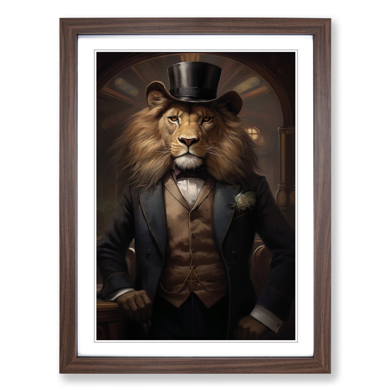 Lion Victorian No.2 - Single Picture Frame Print on Wood, Walnut Framed, 34cm H x 25cm W x 2cm D