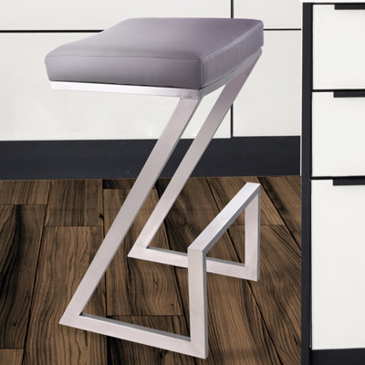Bova Modern Backless Counter or Bar Height Barstool with Footrest in Metal and Faux Leather