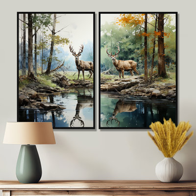 Deer Majestic Reflections - ensemble d'art mural moderne brun de 2